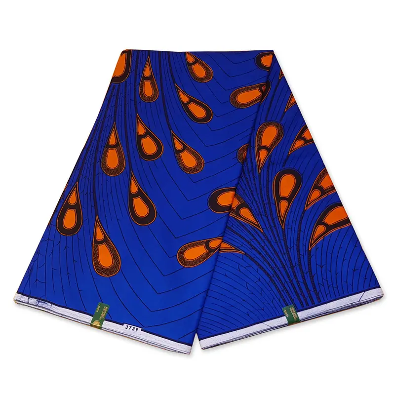 VLISCO Hollandais Wax print fabric - BLUE / ORANGE BULB