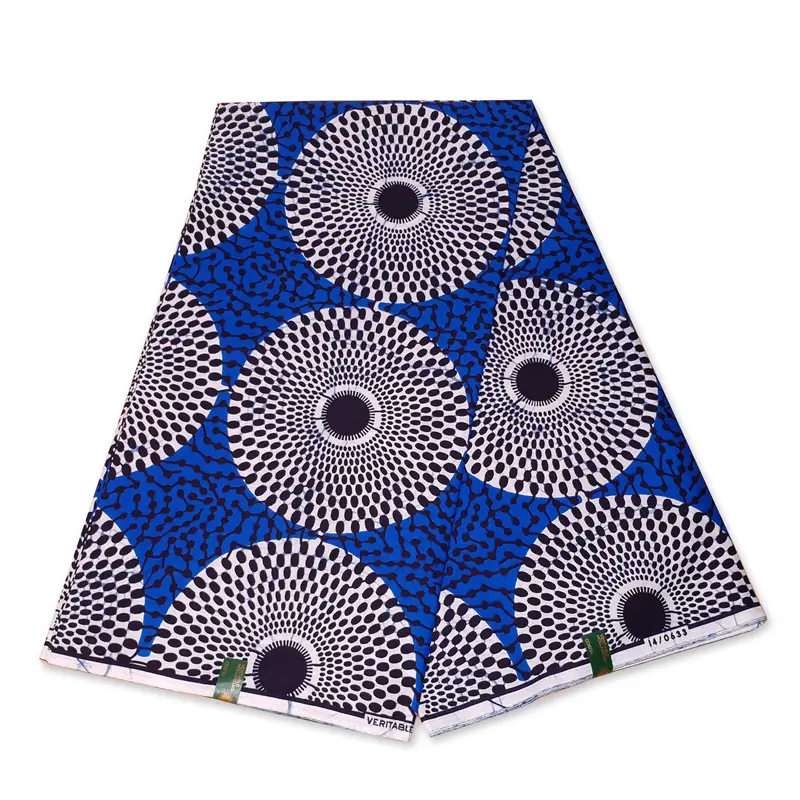 VLISCO Hollandais Wax print fabric - BLUE / WHITE / BLACK RECORD
