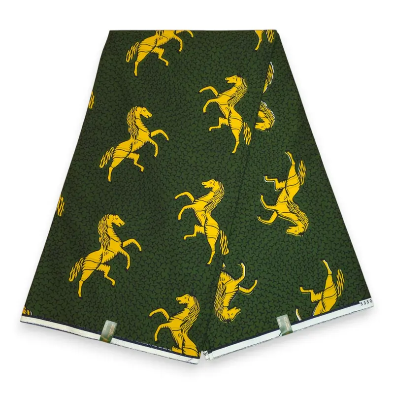 VLISCO Hollandais Wax print fabric - Dark Green / Yellow JUMPING HORSE