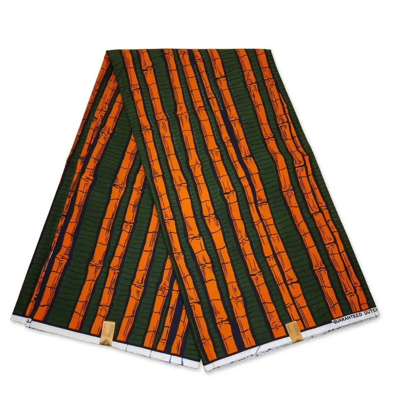 VLISCO Hollandais Wax print fabric - Green / Orange Sugar Cane Plant