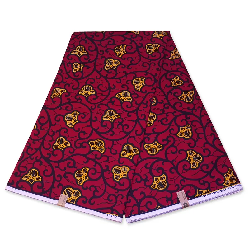VLISCO Hollandais Wax print fabric - RED / YELLOW BRANCH