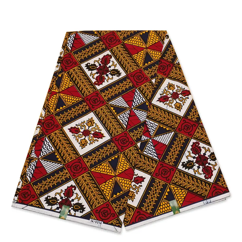 VLISCO Hollandais Wax print fabric - Red Yellow Leidse Ruit
