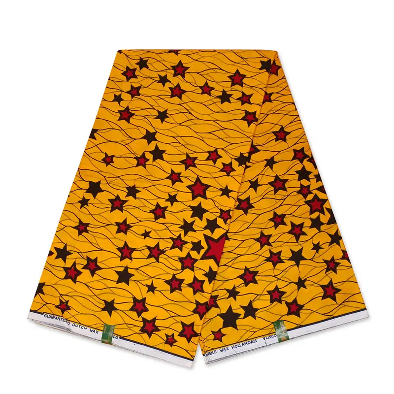 VLISCO Hollandais Wax print fabric - Yellow / Red Stars