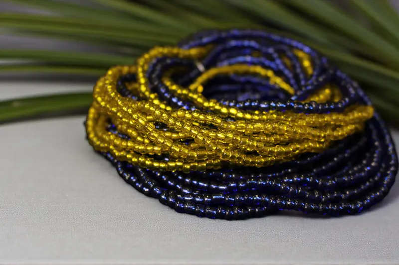 Waist Beads / African Hip Chain - ABEHE - Blue / yellow-green (elastic)