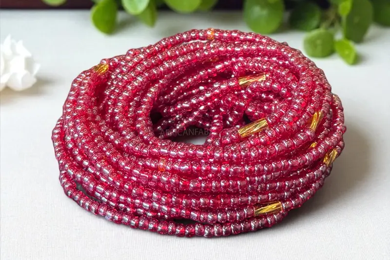 Waist Beads / African Hip Chain - Adolor - Cranberry red (elastic)