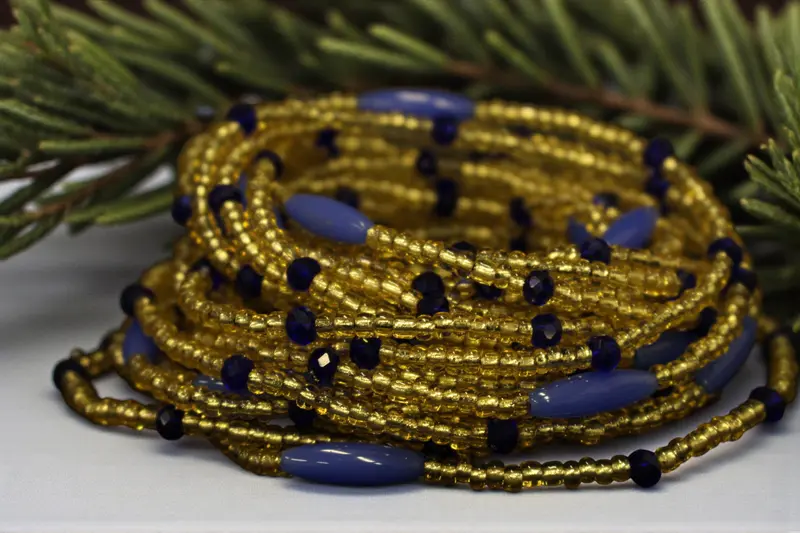 Waist Beads / African Hip Chain - AMADIN - Blue (elastic)
