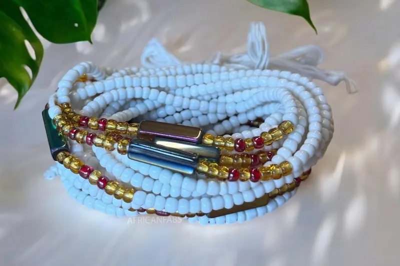 Waist Beads / African Hip Chain - Ayo - White (Traditional non-elastic string)