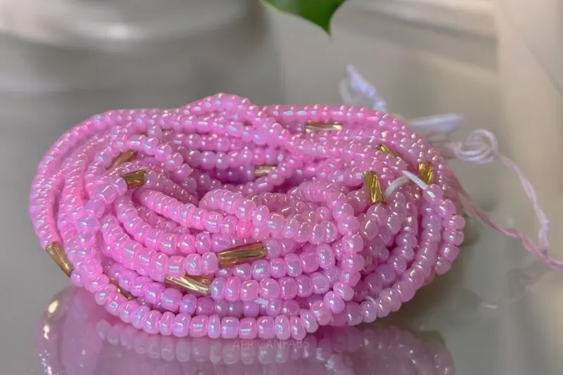 Waist Beads / African Hip Chain - Chinara - Pink / gold (Traditional non-elastic string)