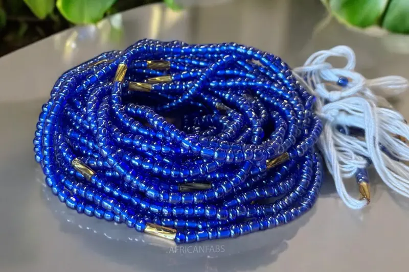 Waist Beads / African Hip Chain - Dola - Blue mix (Traditional non-elastic string)