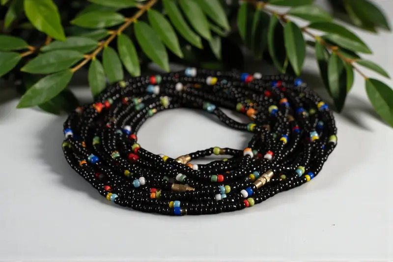 Waist Beads / African Hip Chain - IDEN - Black (elastic)