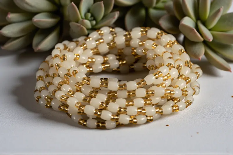Waist Beads / African Hip Chain - ISOKEN- Gold / White (elastic)