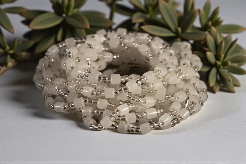 Waist Beads / African Hip Chain - NOSA - White Glow (elastic)