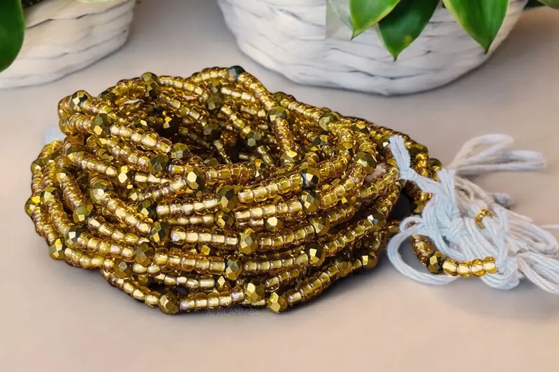 Waist Beads / African Hip Chain - Uchechi - Gold (Traditional non-elastic string)