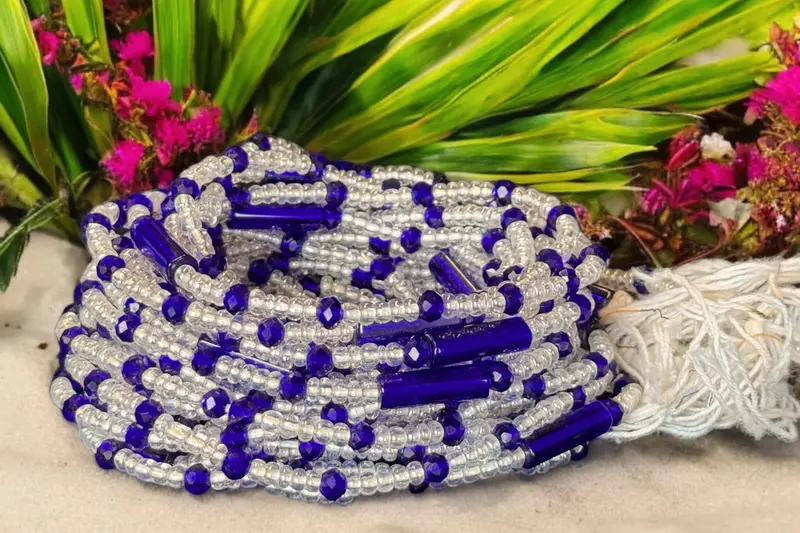 Waist Beads / African Hip Chain - UKeke - Blue (Traditional non-elastic string)