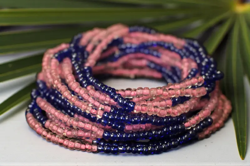 Waist Beads / African Waist Chain - ABILO - Purple / pink (elastic)