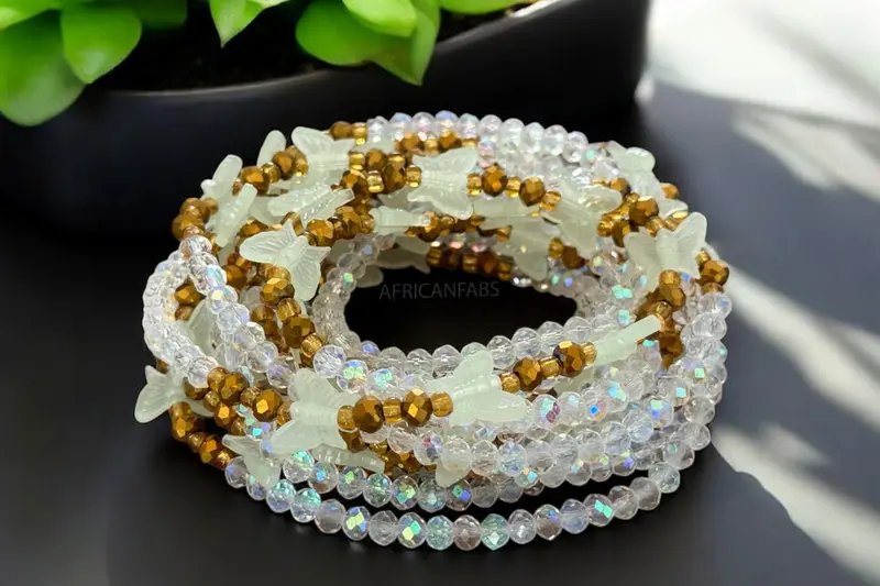 Waist Beads / African Waist Chain - Akpakpa - Butterfly crystal (elastic)