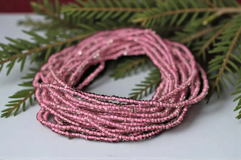 Waist Beads / African Waist Chain - ASEMOTA - Glas Pink  (elastic)