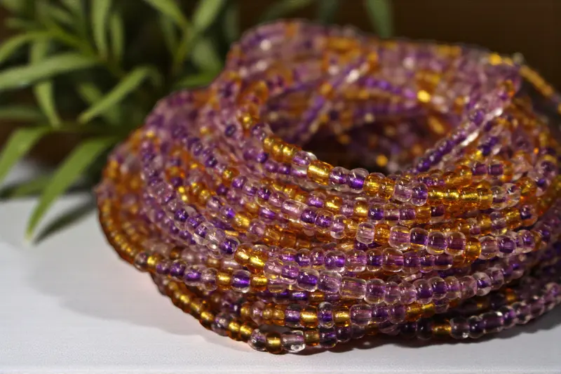 Waist Beads / African Waist Chain - IDEHEN - Purple / gold (elastic)