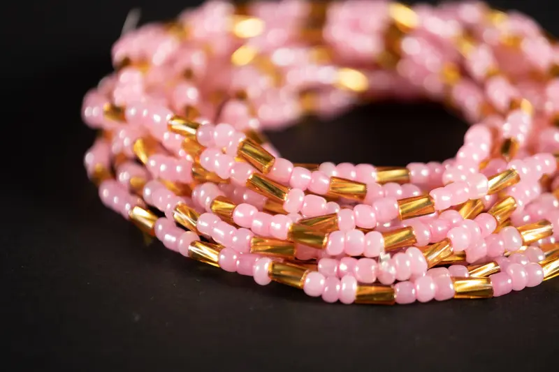 Waist Beads / African Waist Chain - NKEM - Pink / Gold (elastic)