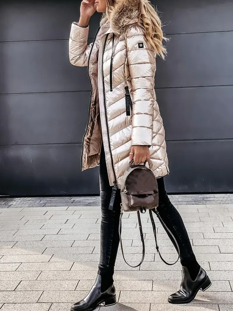 Warme Damen Winter-Daunenjacke mit Fellkragen - Noelle