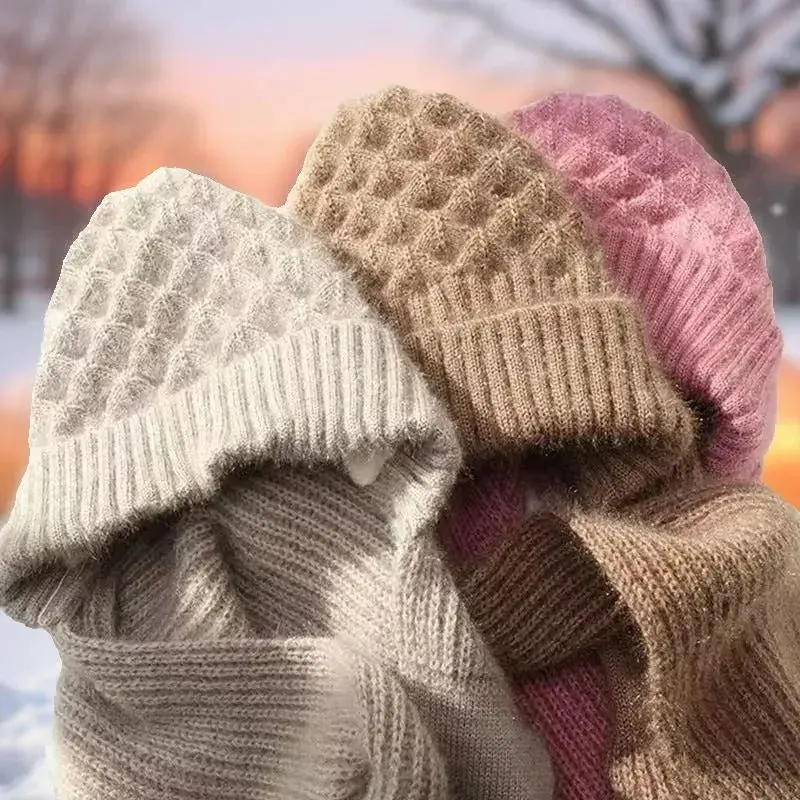 Warme Winter-Damenmütze mit Integriertem Schal - Nora