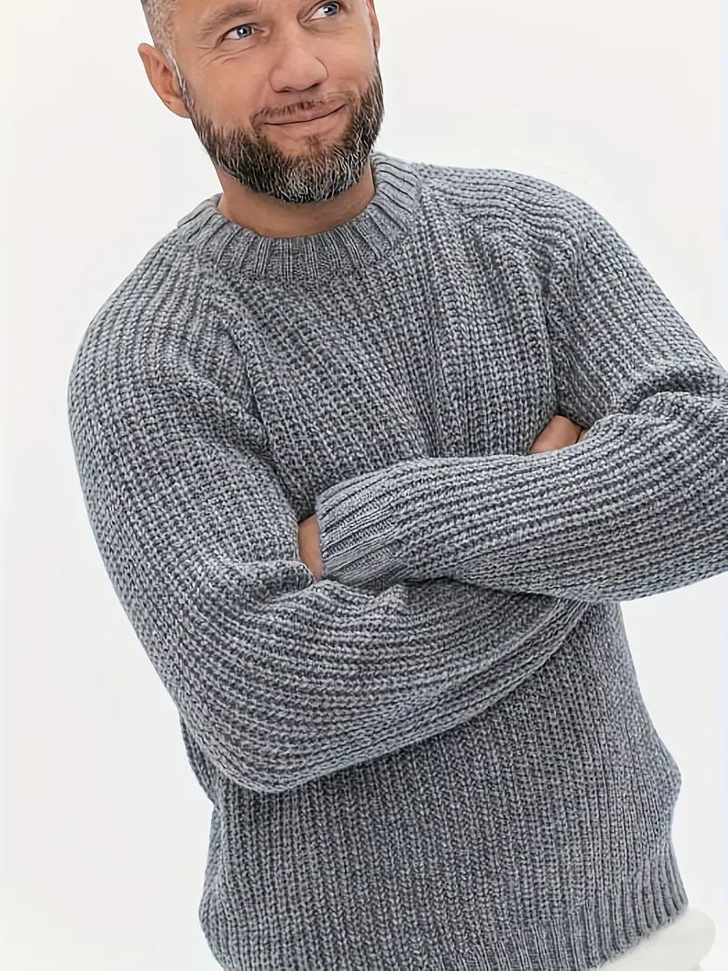 Warmer Unifarbener Winter-Strickpullover für Herren - Elliot
