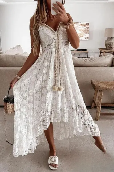 Weiße Spitzenfransen-Kleid - Élodie