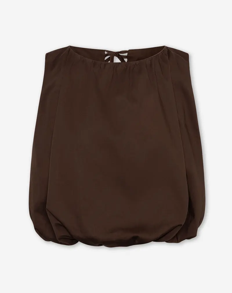 WENDE COTTON BUBBLE HEM TOP DONKERBRUIN