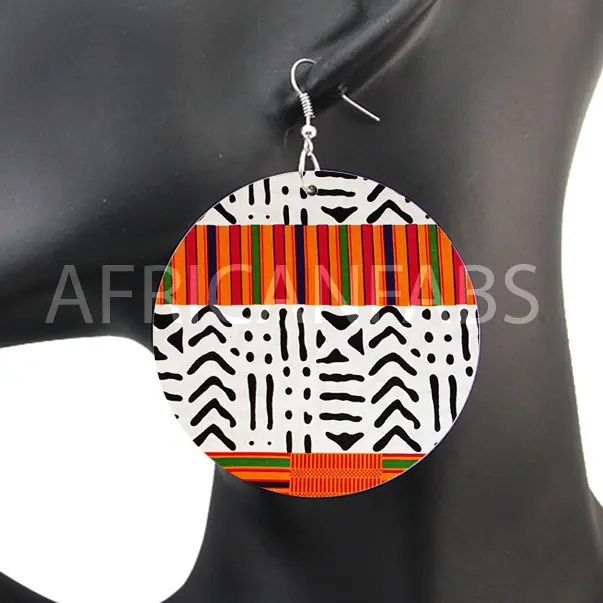 White / black / orange kente mud cloth / bogolan | African inspired earrings