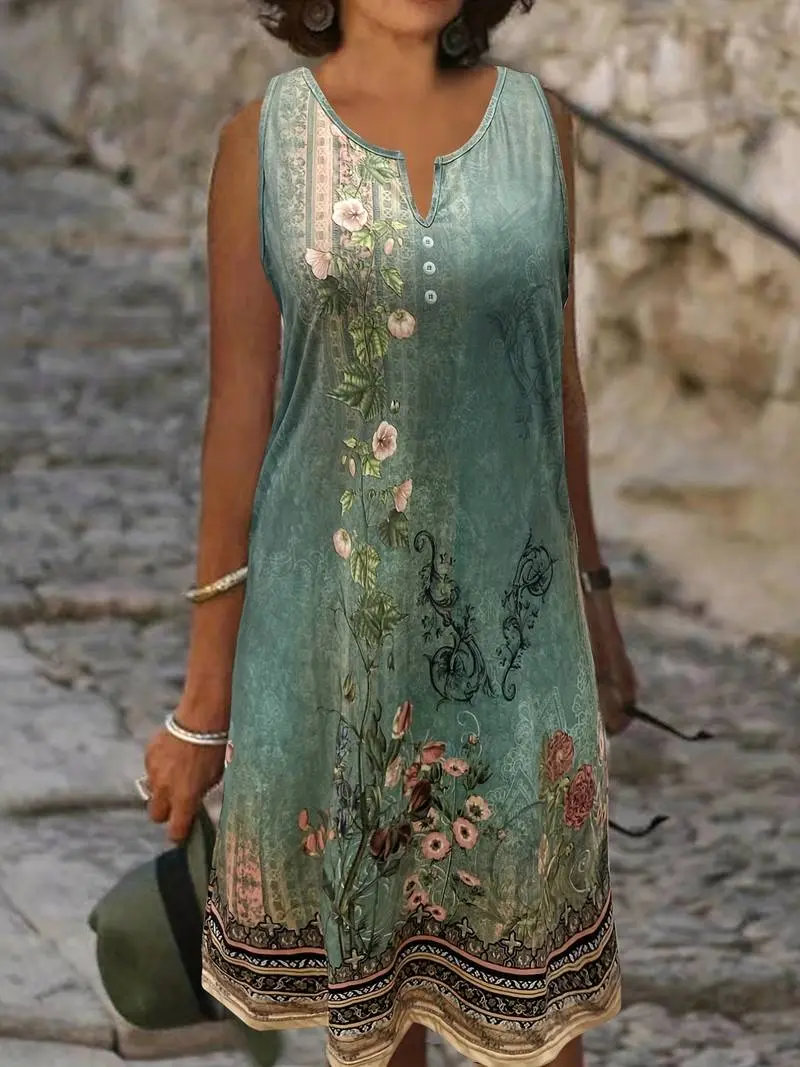 Winona - Sommerliches hellbraunes Kleid mit floralen Akzenten 2025