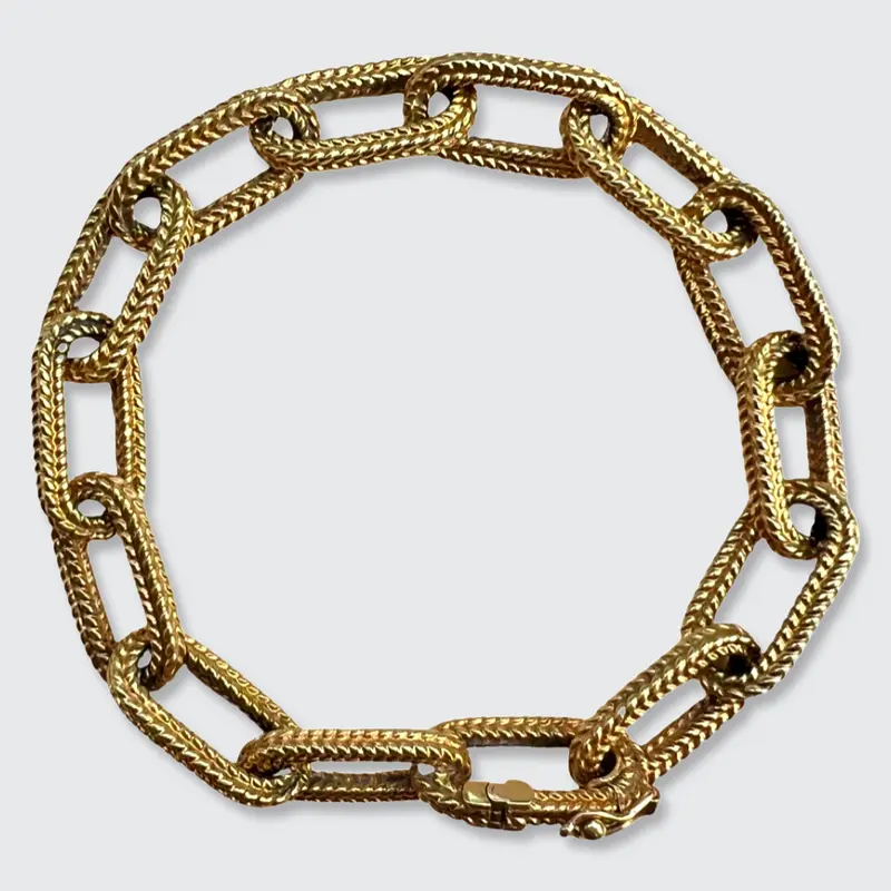 Yellow Gold Textured Cable-Link Bracelet
