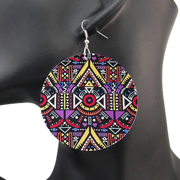 Yellow Tribal - African print drop earrings