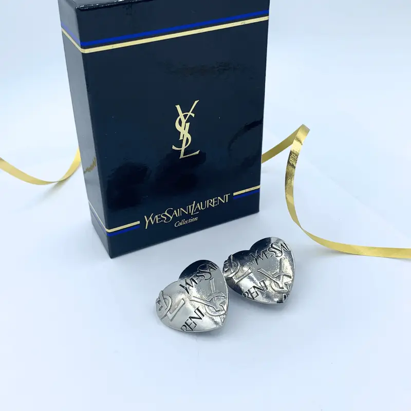 Yves Saint Laurent Logo Heart-Shaped Clip Earrings
