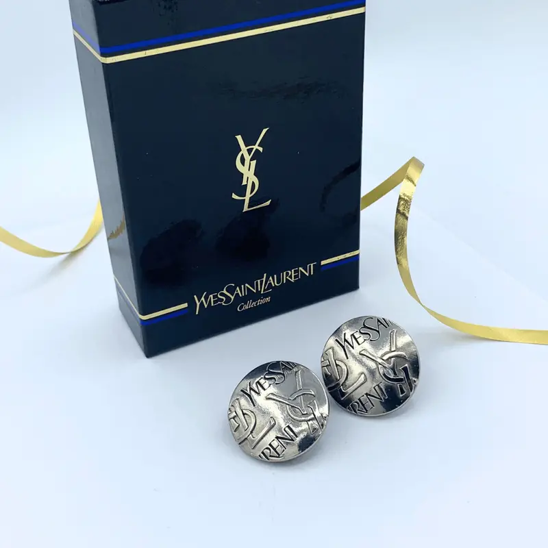Yves Saint Laurent Logo Round Clip Earrings