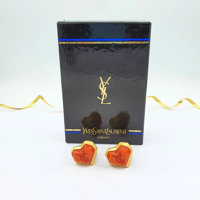 Yves Saint Laurent Red Heart-Shaped Clip Earrings