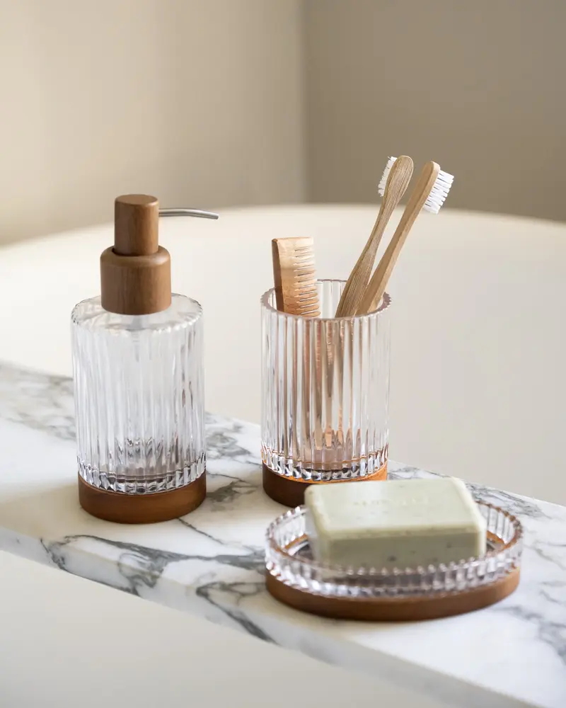 Zeepdispenser Acacia Wood Glas