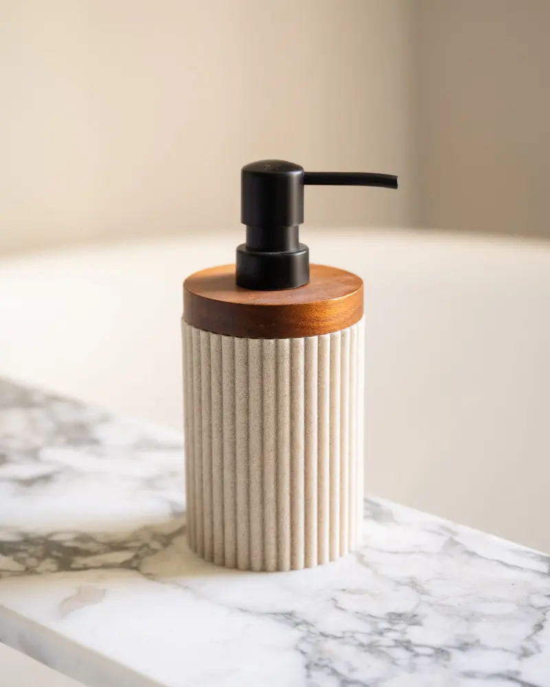 Zeepdispenser Beige/Acacia Wood