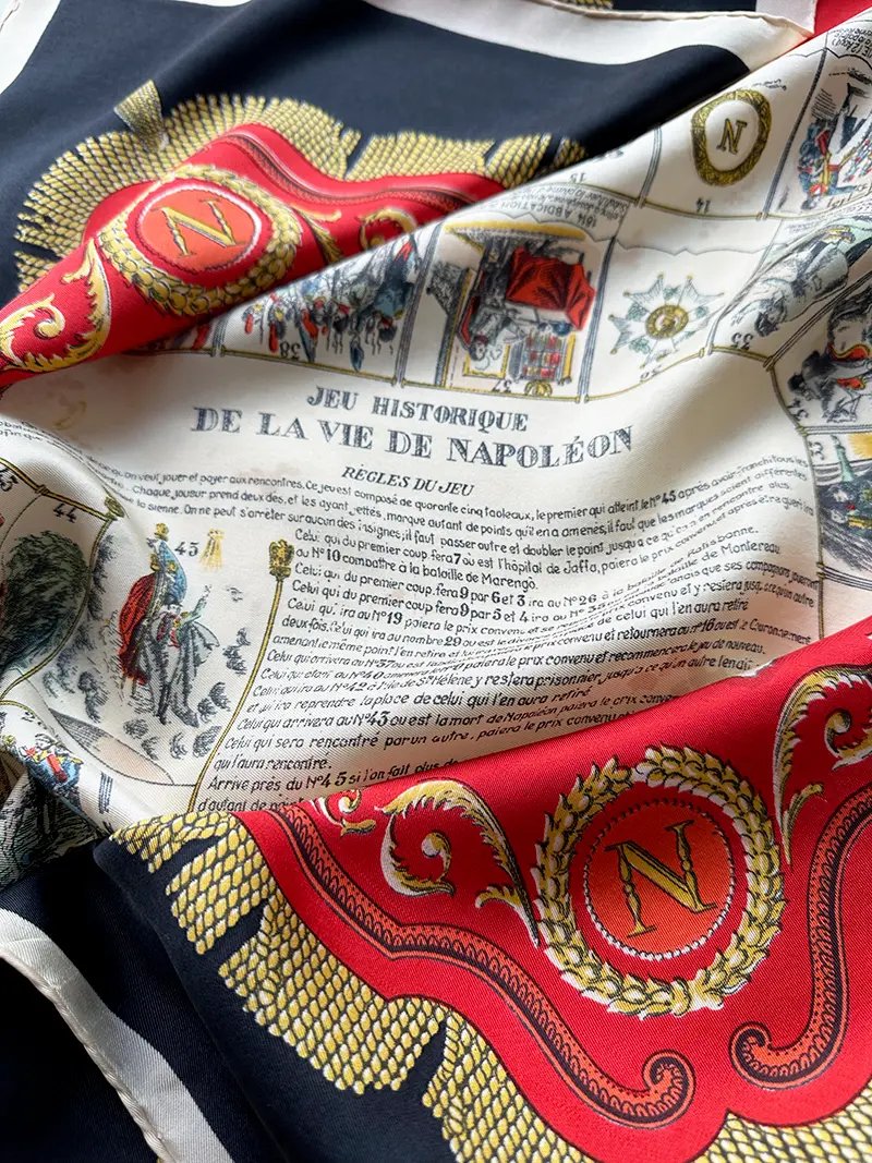 Zijden sjaal met Jeu Historique de la vie de Napoléon