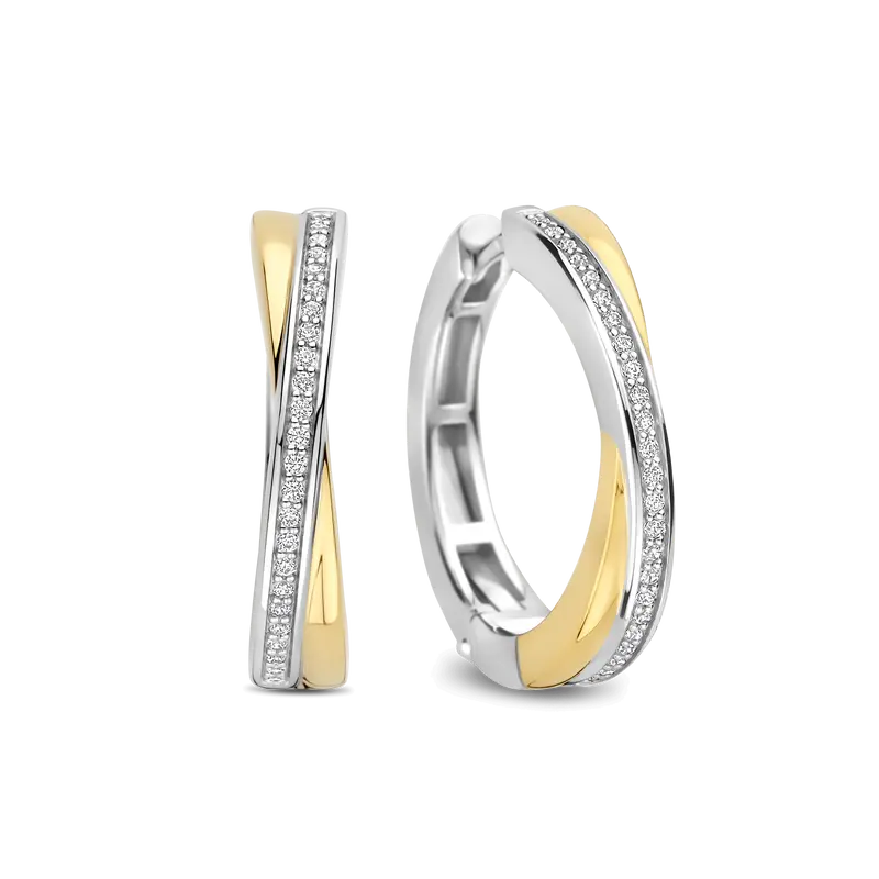 Zirconia Crossover Hoops Gold Vermeil