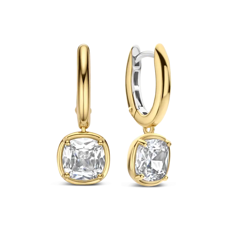 Zirconia Cushion Hoops Gold Vermeil