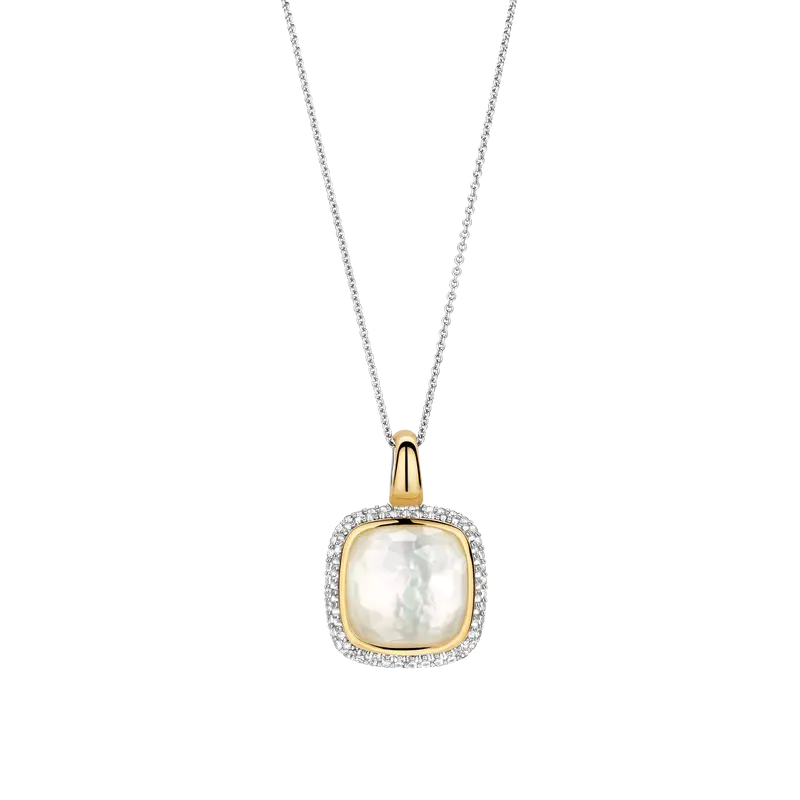 Zirconia Cushion Pearl Necklace with pendant