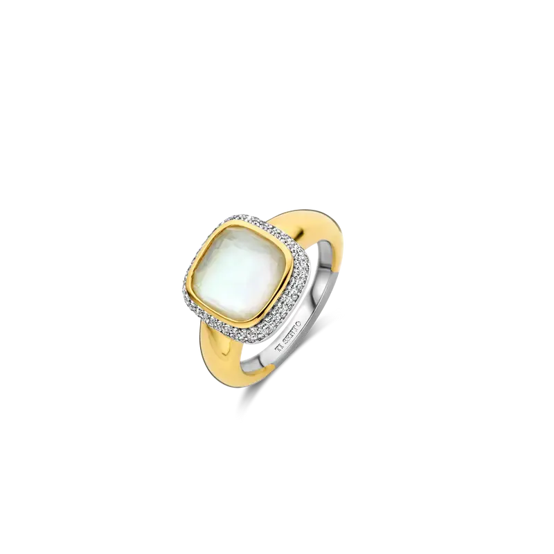 Zirconia Cushion Ring with pearl