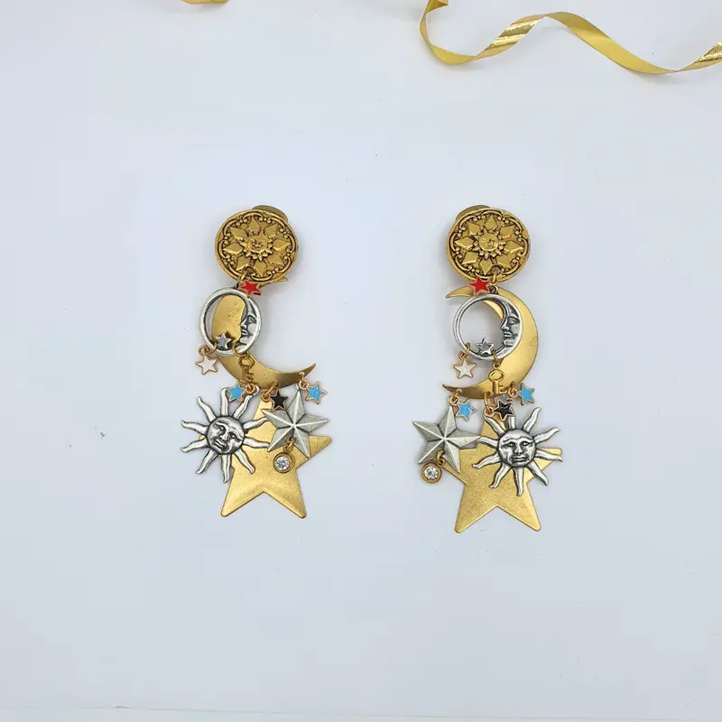 Zoe Coste Charms Sun Moon Stars Clip Earrings