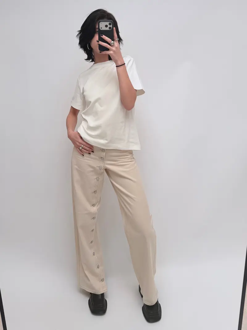 Zoe Ella Wide Detail Pant Ecru