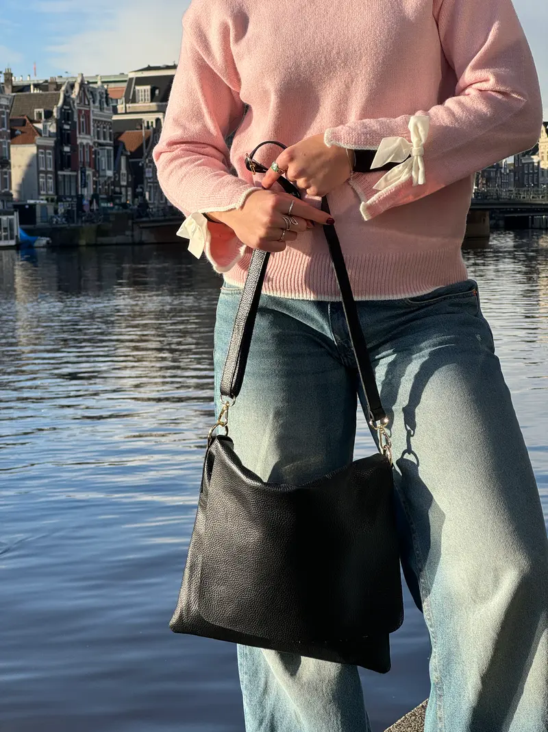 zwarte leren schouder tas