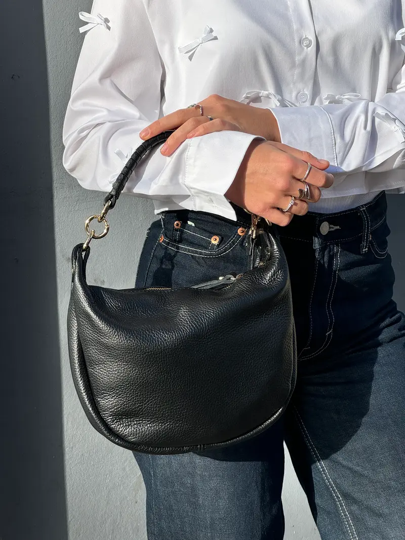 zwarte leren (schouder) tas