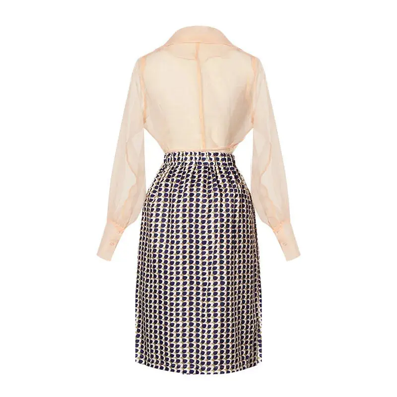 Zweiteiliges Chiffon Herbstoutfit mit Gürtel und Rock – Maurelle