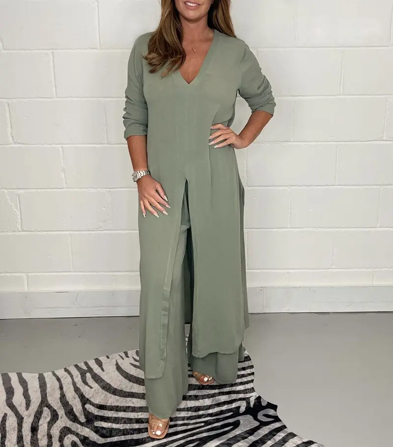 Zweiteiliges Damen Herbst-Set mit weiter Hose – Trendig & Luftig – Cosima