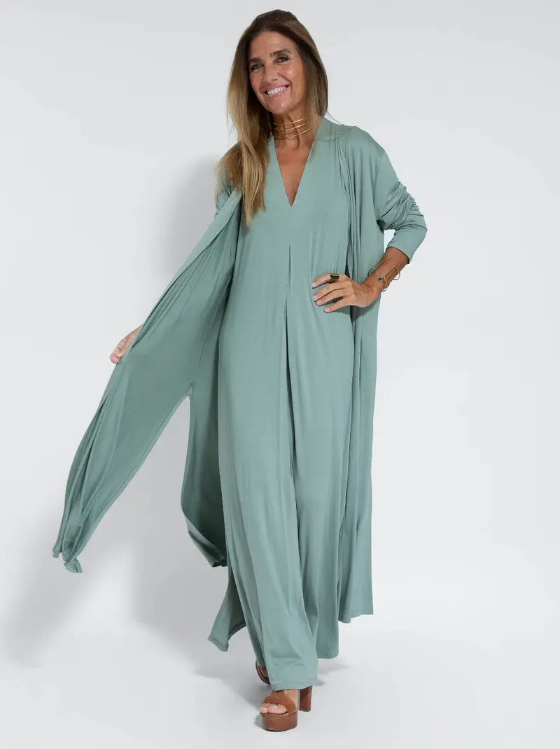Zweiteiliges Herbstliches Schlankmachendes Kleid mit Weste – Loreen
