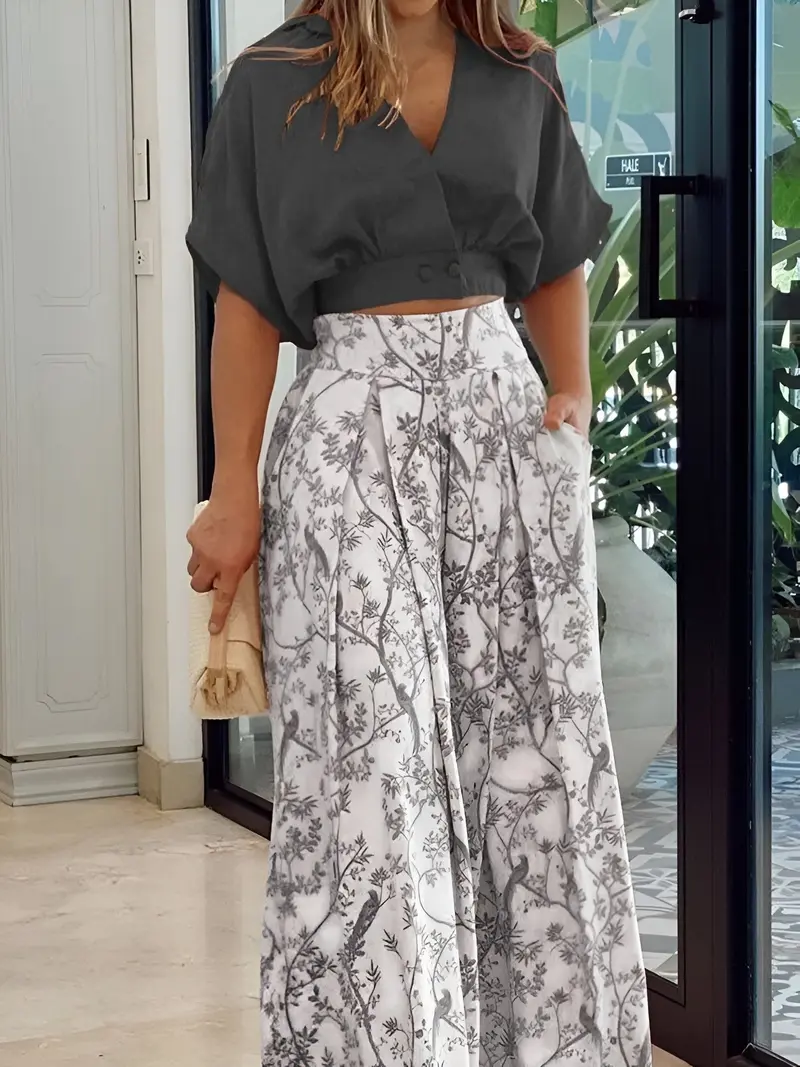 Zweiteiliges Herbstoutfit mit kuscheliger Bluse und weit geschnittener Hose – Élise